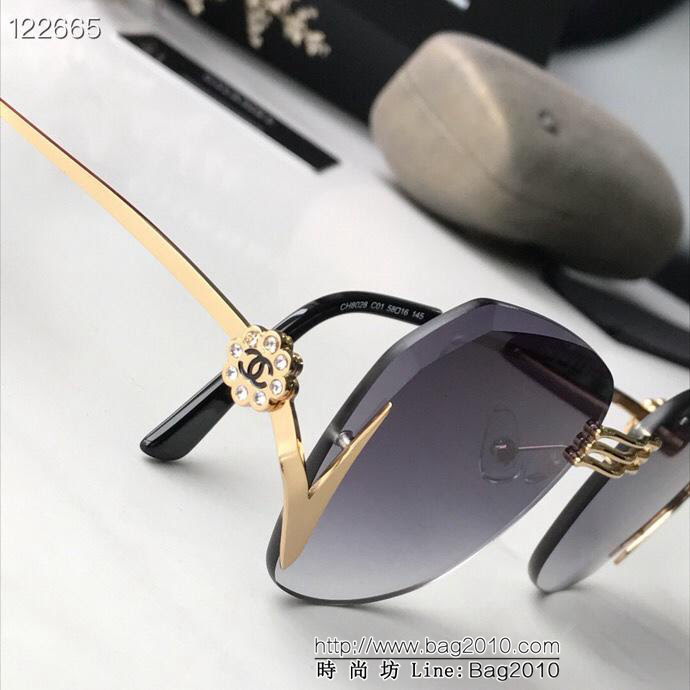 CHANEL香奈兒 2019新款 鏡腿山茶花雙C圖案 無框水晶切邊 女款太陽鏡  lly1228
